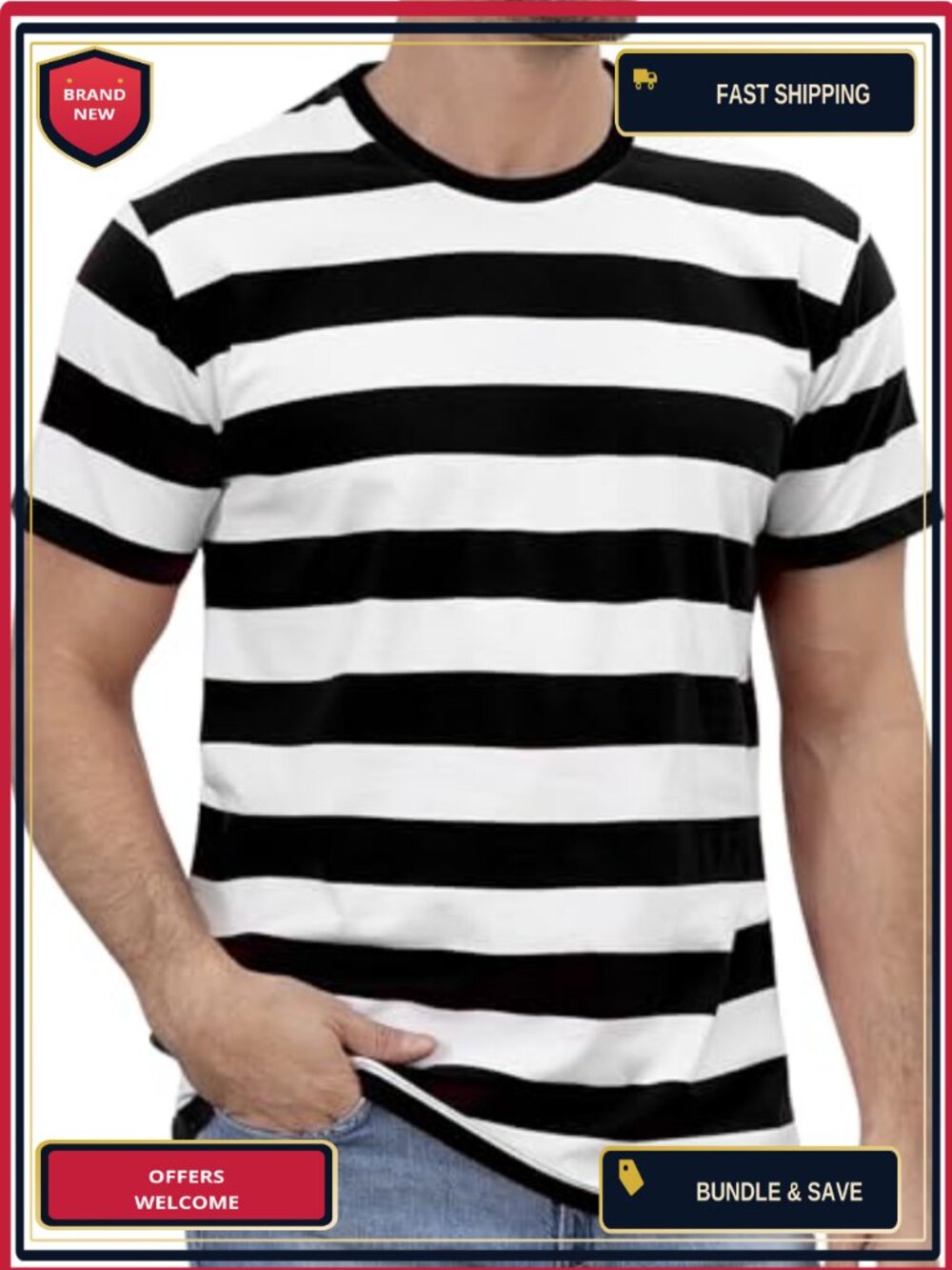 Men's Cotton Striped Crew Neck Short Sleeve Casual T-Shirt